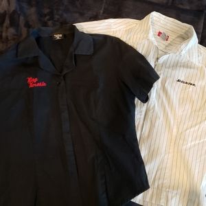 2 womans pin-up rockabilly mechanics shirts